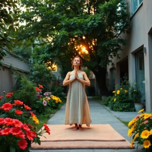 Urban Evening Yoga in a Garden Space – free AI stock image