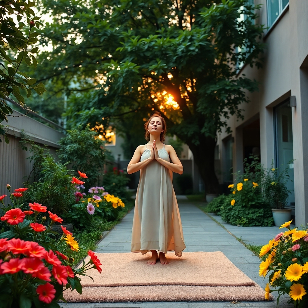 Urban Evening Yoga in a Garden Space – free AI stock image