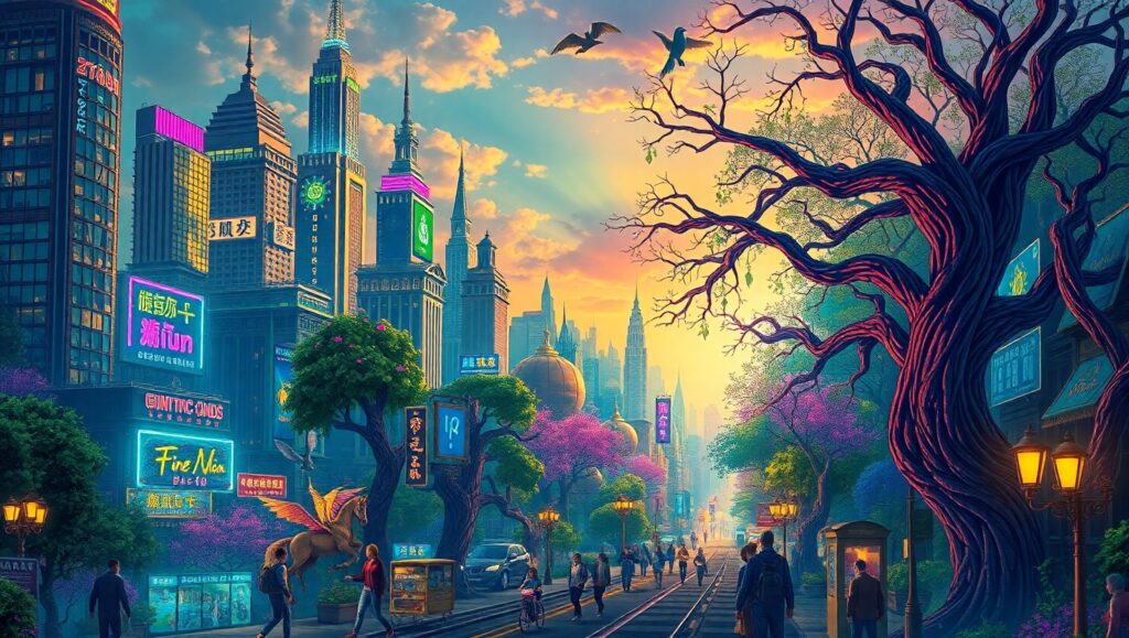 Urban Fantasy: City Meets Nature – free AI stock image
