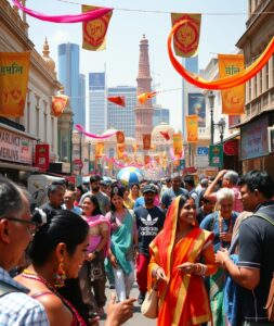 Urban Gathering of Diverse Cultures – free AI stock image