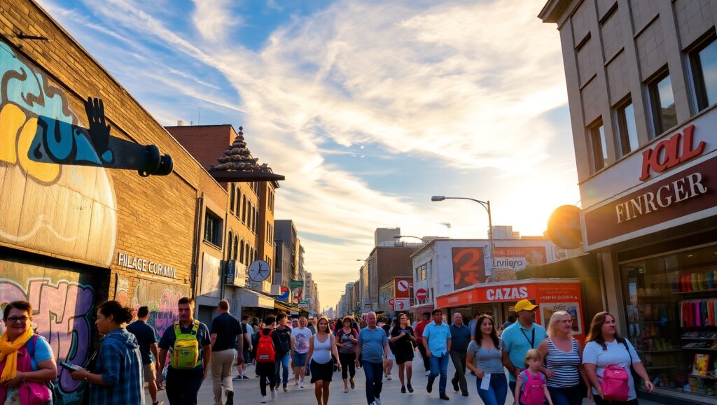 Urban Life at Golden Hour – free AI stock image