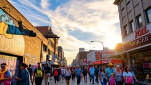 Urban Life at Golden Hour – free AI stock image