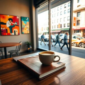 Urban Lifestyle: Coffee and Creativity – free AI stock image