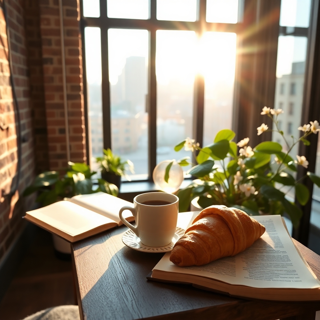 Urban Morning Ritual: Coffee and Sunshine – free AI stock image