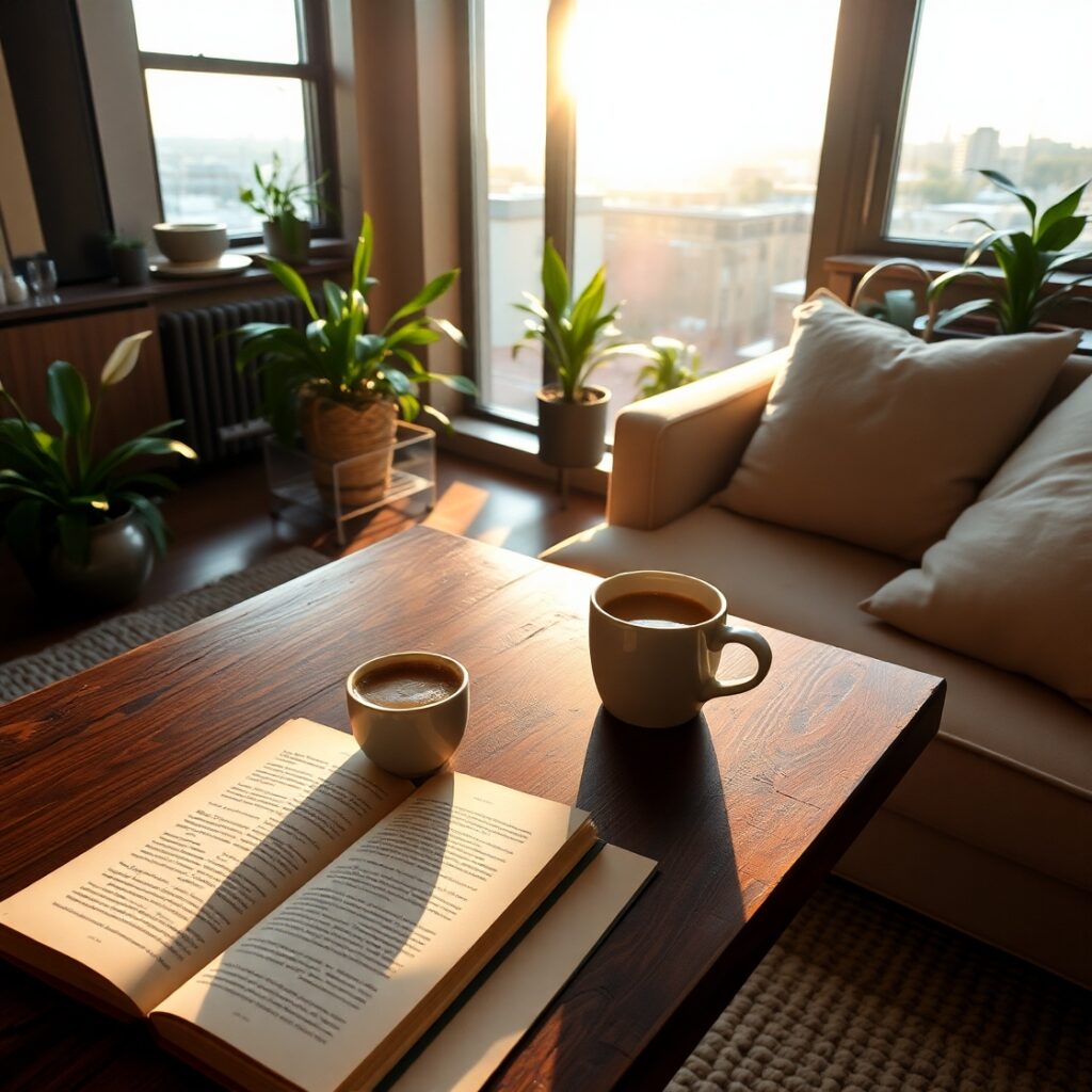 Urban Morning Routine in a Cozy Apartment – free AI stock image
