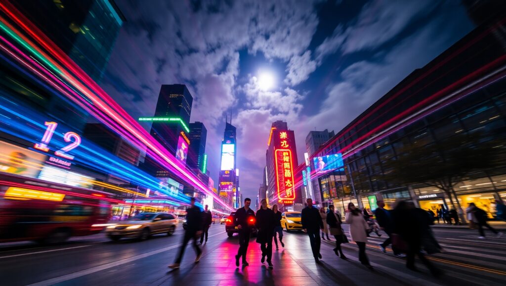 Urban Nightscape in Light Trails – free AI stock image