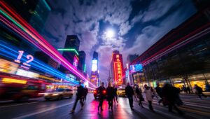Urban Nightscape in Light Trails – free AI stock image