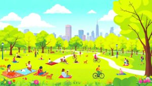 Urban Park Life in Flat Design – free AI stock image