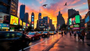 Urban Rush: A Dusk in Motion – free AI stock image