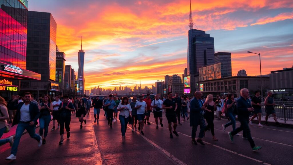 Urban Rush at Dusk – free AI stock image