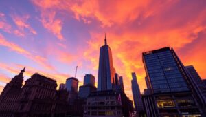 Urban Skyline at Sunset – free AI stock image
