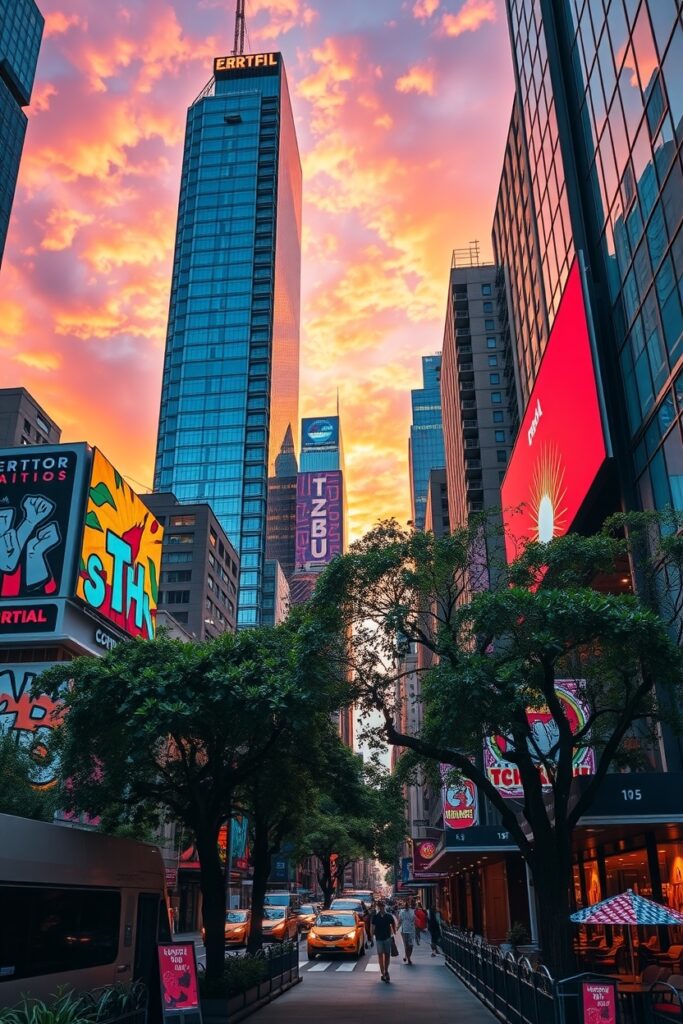 Urban Street Scene at Dusk – free AI stock image