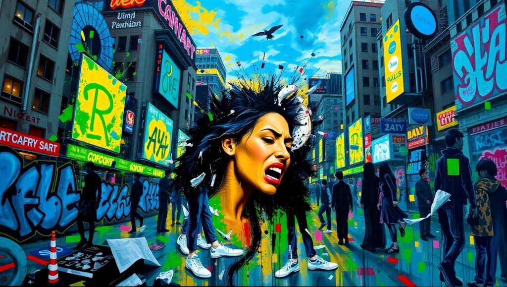 Urban Turmoil in Expressionist Colors – free AI stock image
