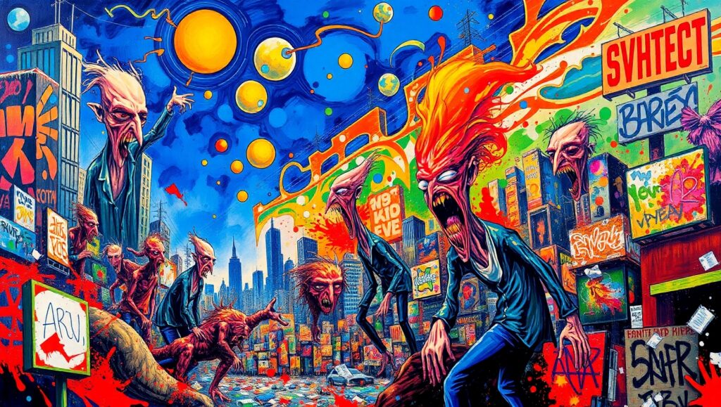 Urban Turmoil in Vibrant Colors – free AI stock image