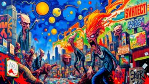 Urban Turmoil in Vibrant Colors – free AI stock image