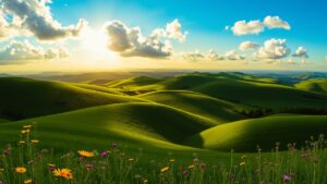 Vast Green Hills Under a Blue Sky Free Image – free AI stock image