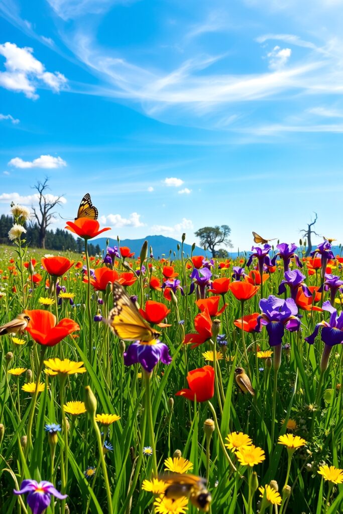 Verdant Tranquility in a Flowering Meadow – free AI stock image
