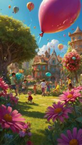 Vibrant Animated Characters in a Lively Park – free AI stock image