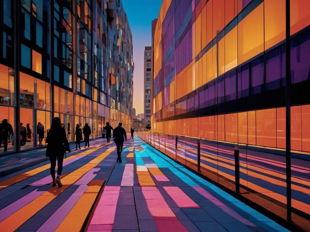 Vibrant Animated Cityscape at Sunset – free AI stock image