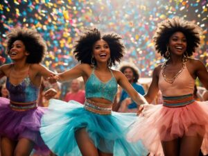 Vibrant Animated Dance Party Scene – free AI stock image