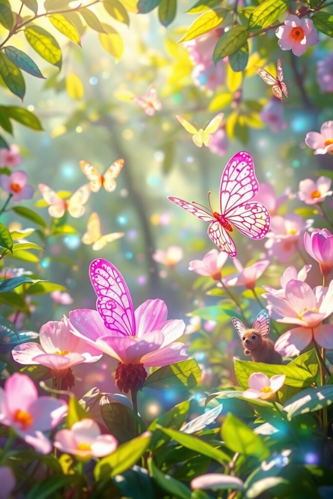 Vibrant Animated Fantasy Garden Scene – free AI stock image