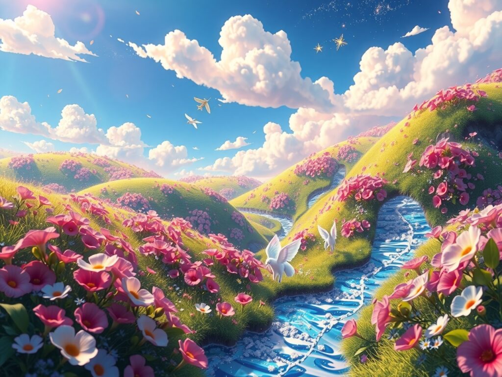 Vibrant Animated Fantasy Landscape – free AI stock image