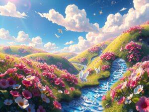 Vibrant Animated Fantasy Landscape – free AI stock image