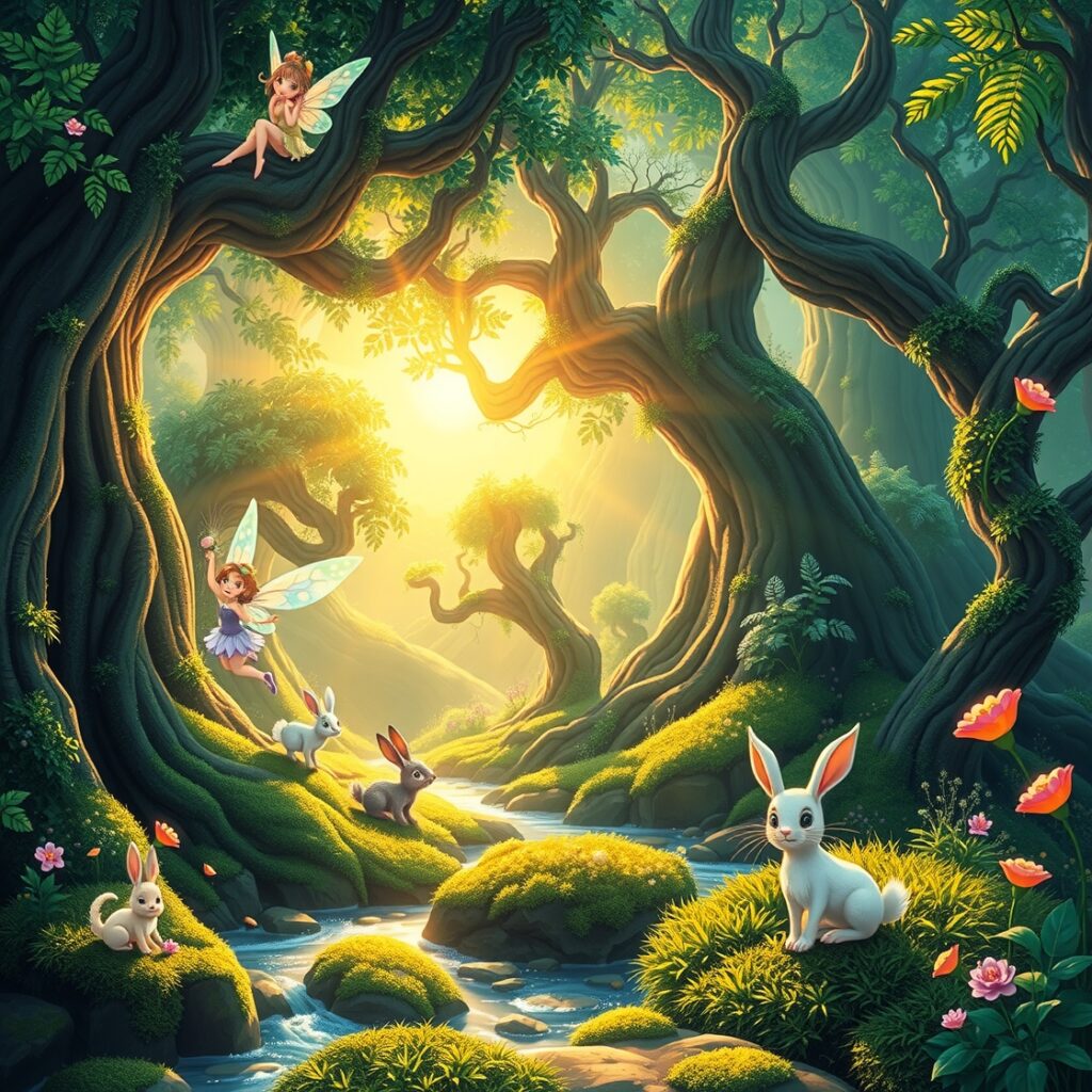 Vibrant Animated Forest Adventure – free AI stock image