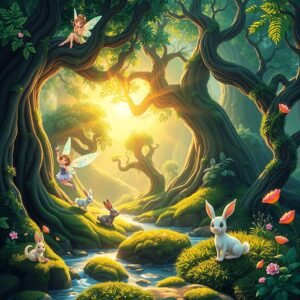 Vibrant Animated Forest Adventure – free AI stock image