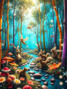 Vibrant Animated Forest Adventure – free AI stock image
