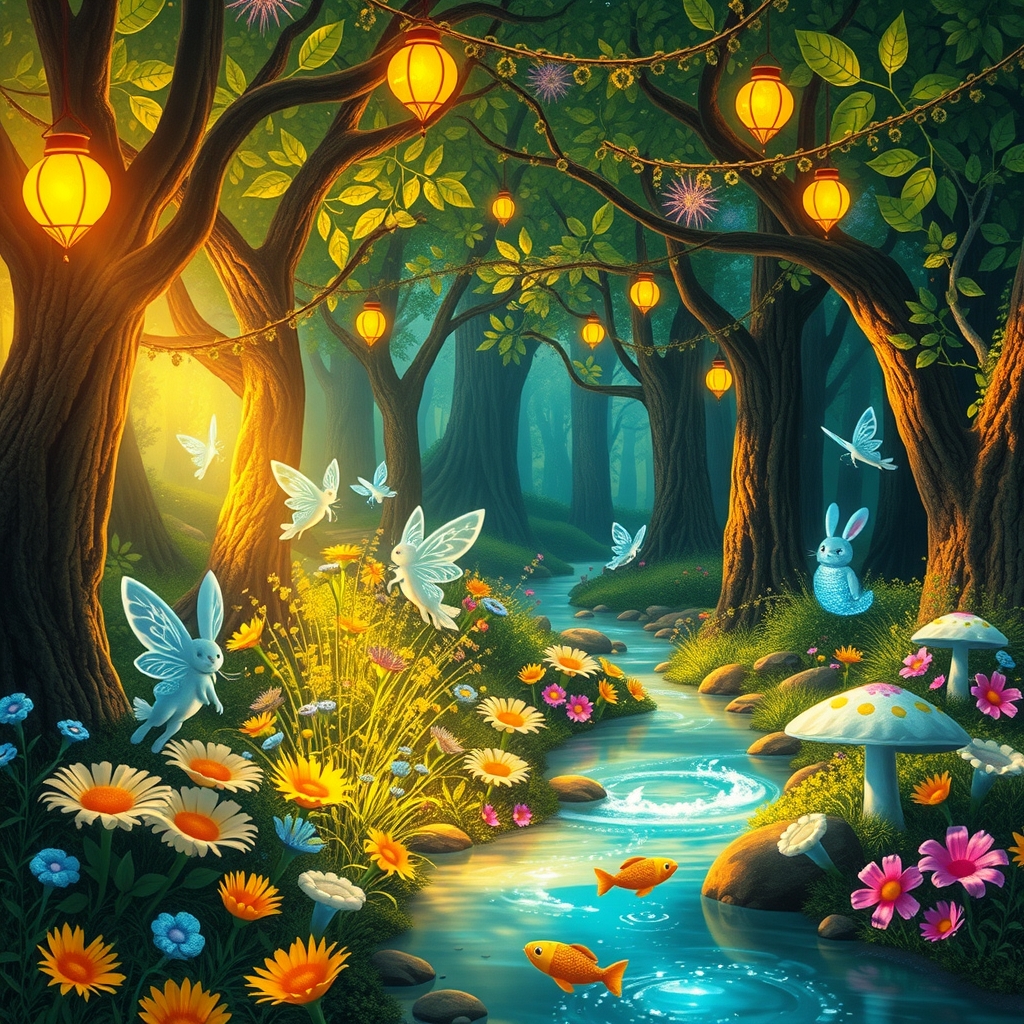 Vibrant Animated Forest Adventure Scene – free AI stock image