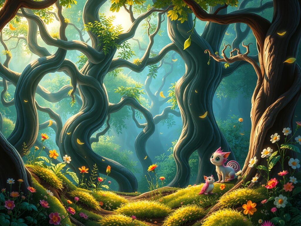Vibrant Animated Forest Scene – free AI stock image