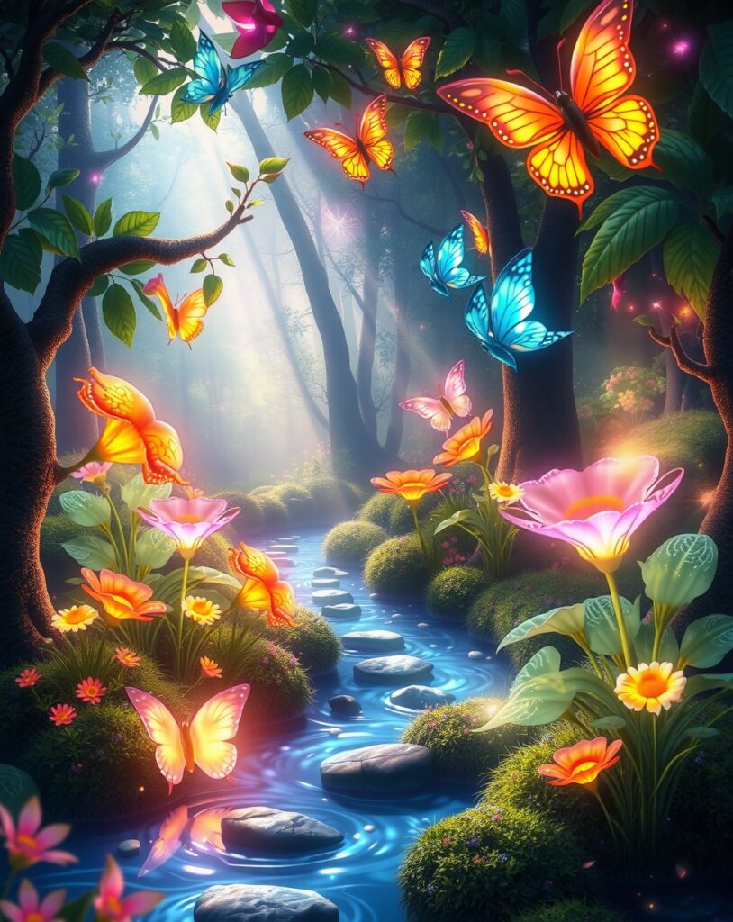 Vibrant Animated Forest Scene with Creatures – free AI stock image