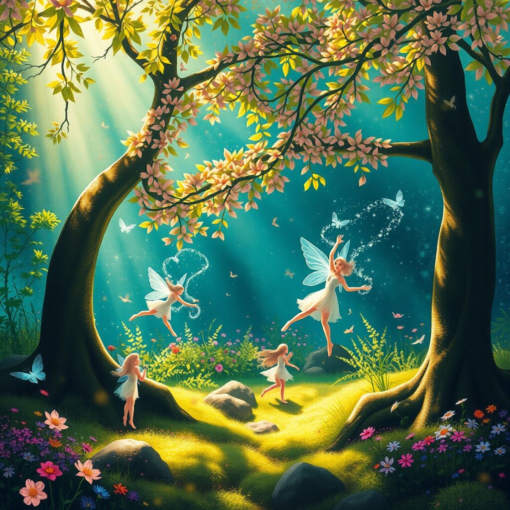 Vibrant Animated Forest with Dancing Creatures – free AI stock image