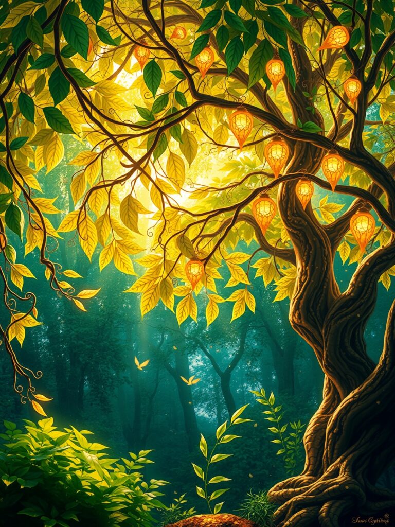 Vibrant Animated Forest with Dancing Leaves – free AI stock image
