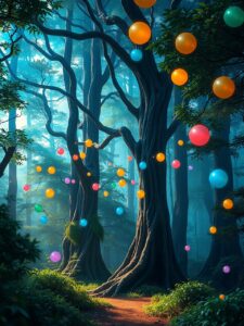 Vibrant Animated Forest with Dancing Lights – free AI stock image