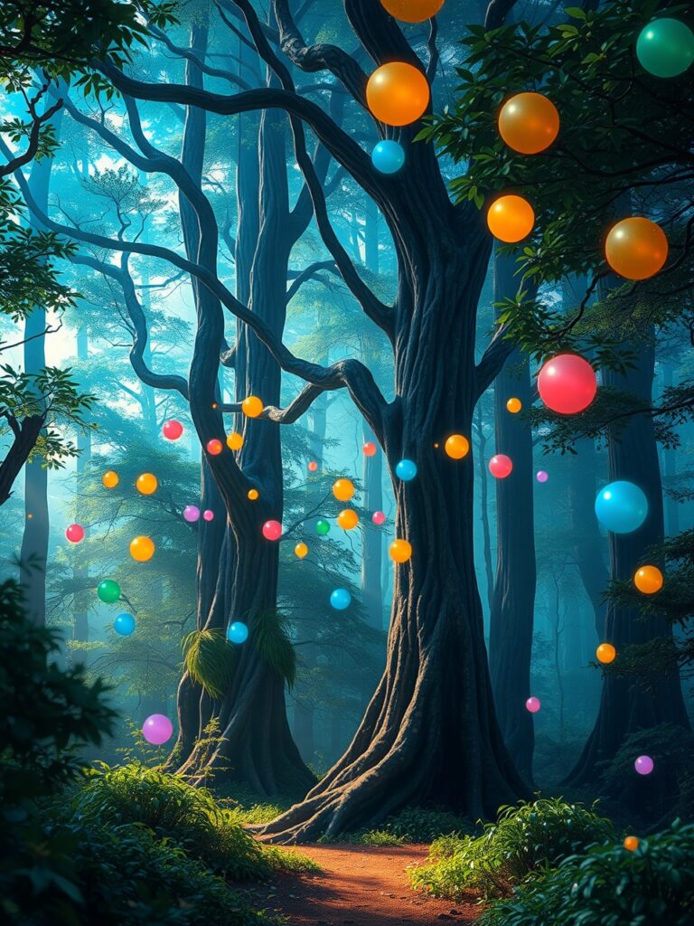 Vibrant Animated Forest with Dancing Lights – free AI stock image