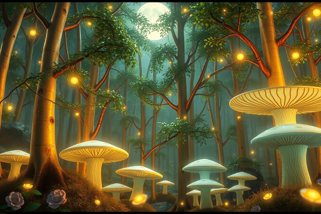 Vibrant Animated Forest with Dancing Trees – free AI stock image