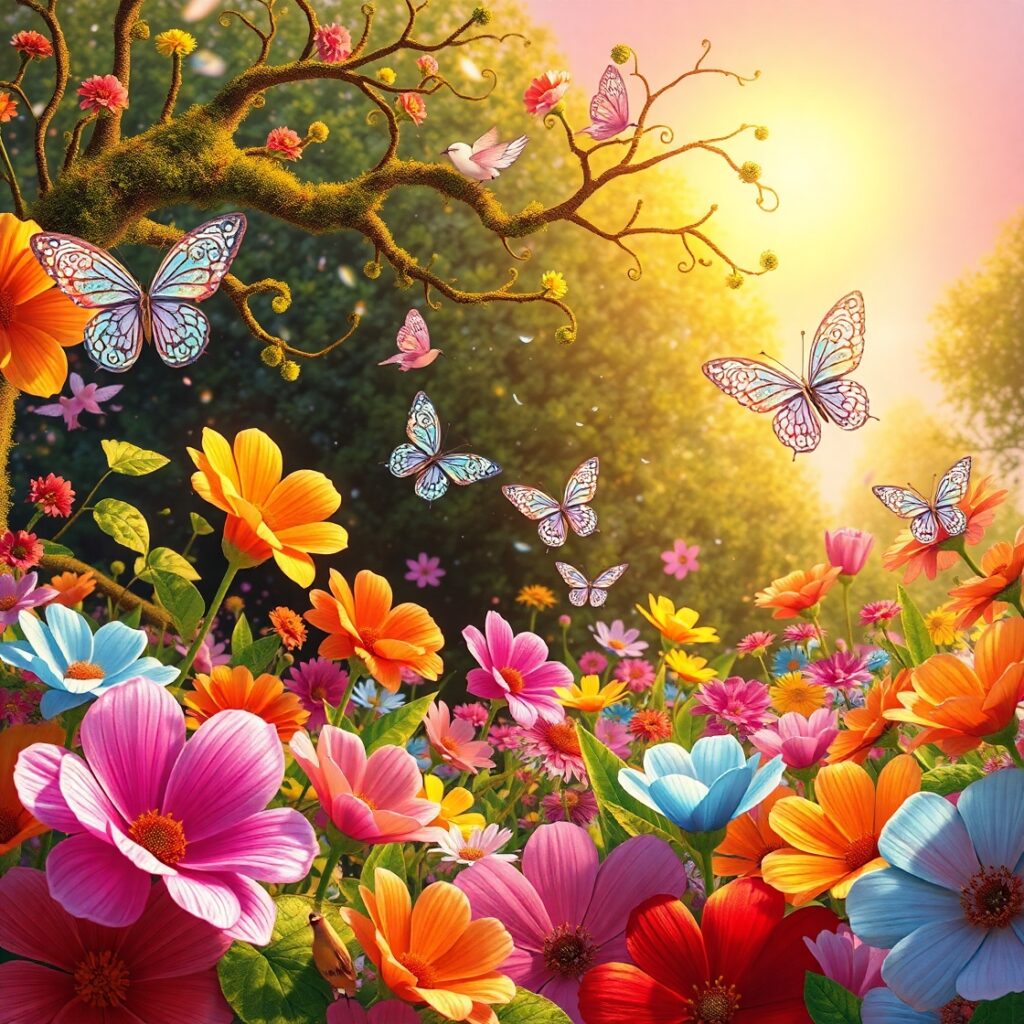 Vibrant Animated Garden Scene – free AI stock image