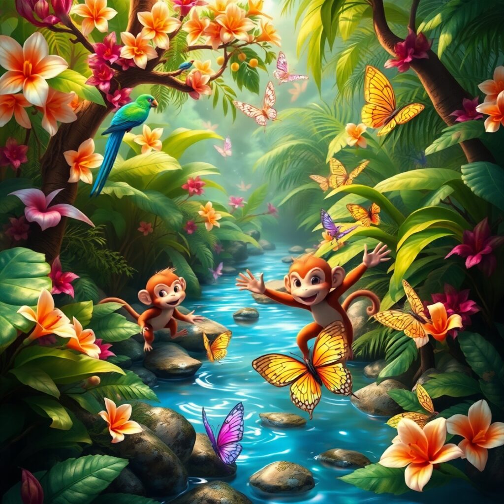 Vibrant Animated Jungle Scene – free AI stock image