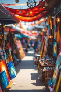 Vibrant Art Market Stall Display – free AI stock image