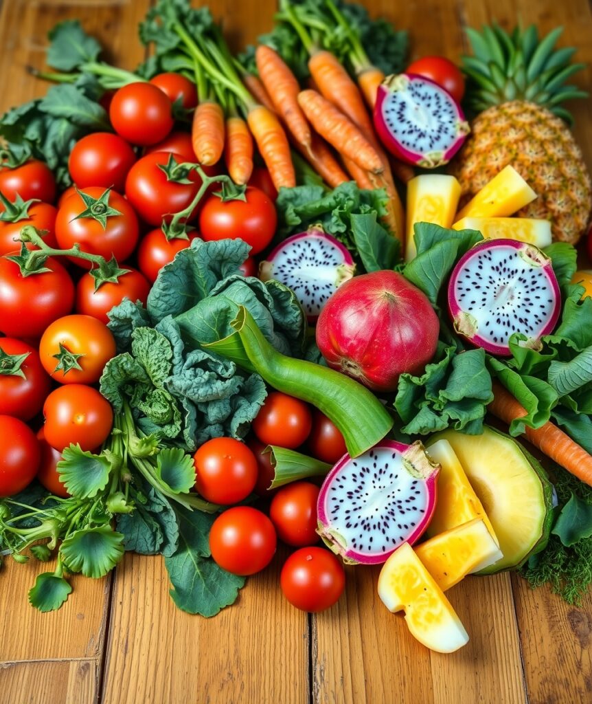 Vibrant Assortment of Fresh Fruits and Vegetables – free AI stock image