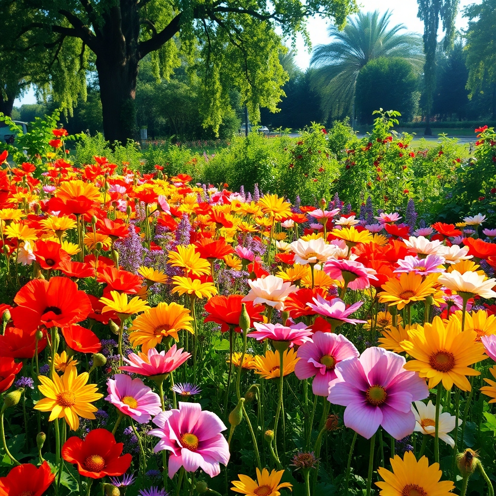 Vibrant Blooming Flower Garden – free AI stock image