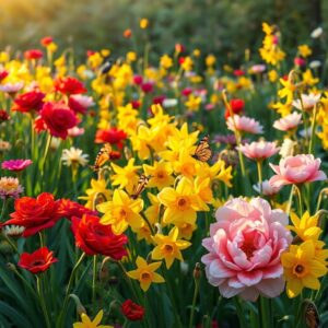 Vibrant Blooming Flower Garden at Dawn – free AI stock image