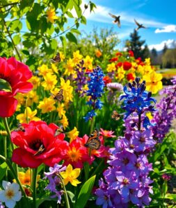 Vibrant Blooming Flower Garden in Spring – free AI stock image