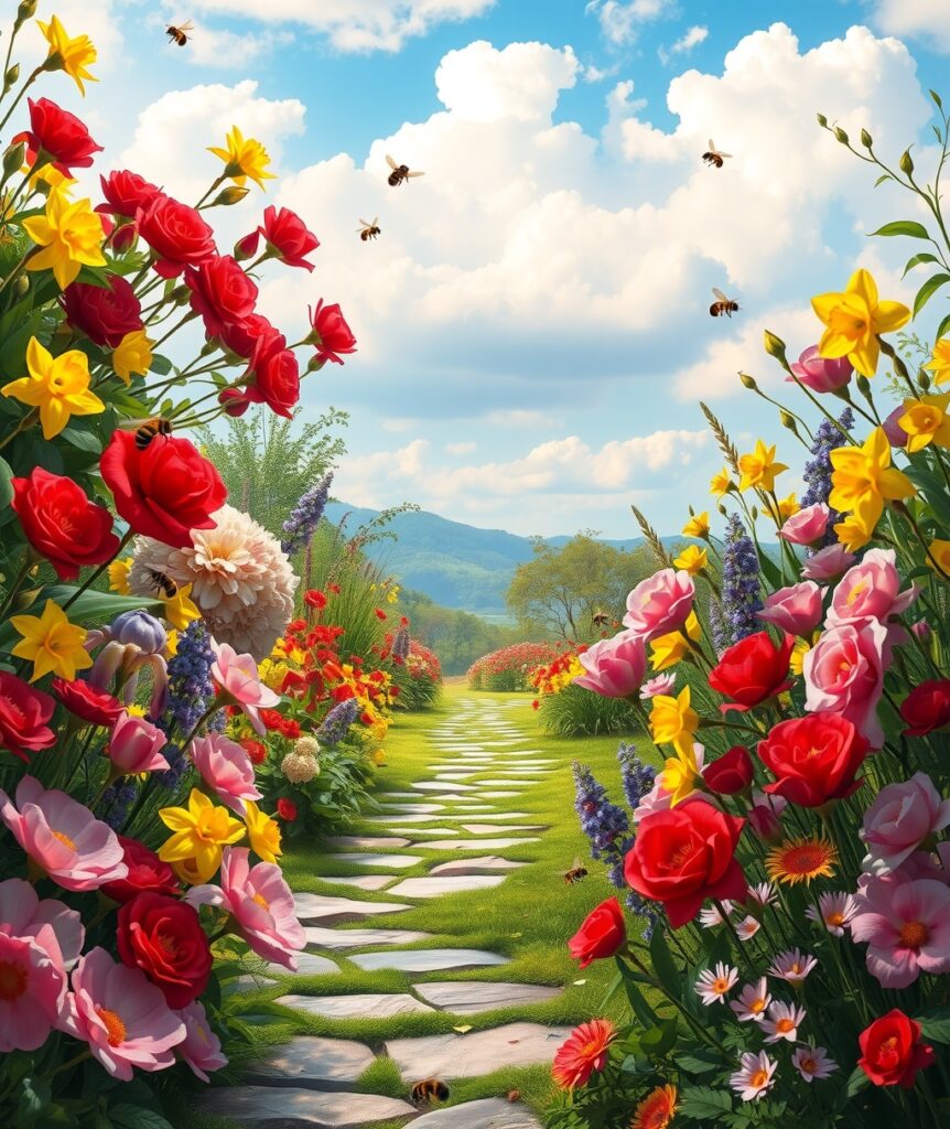 Vibrant Blooming Flower Garden in Spring – free AI stock image