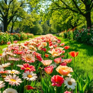 Vibrant Blooming Flower Garden in Spring – free AI stock image