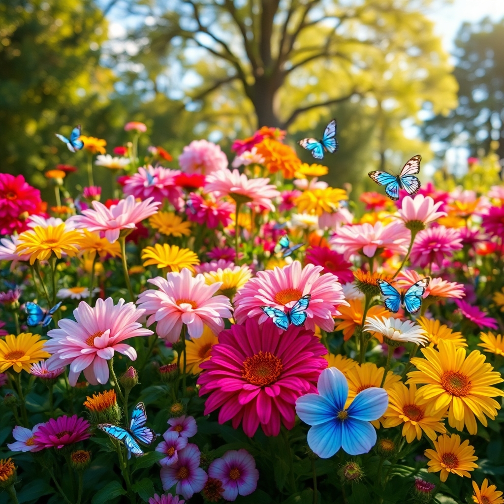 Vibrant Blooming Flowers in a Garden – free AI stock image