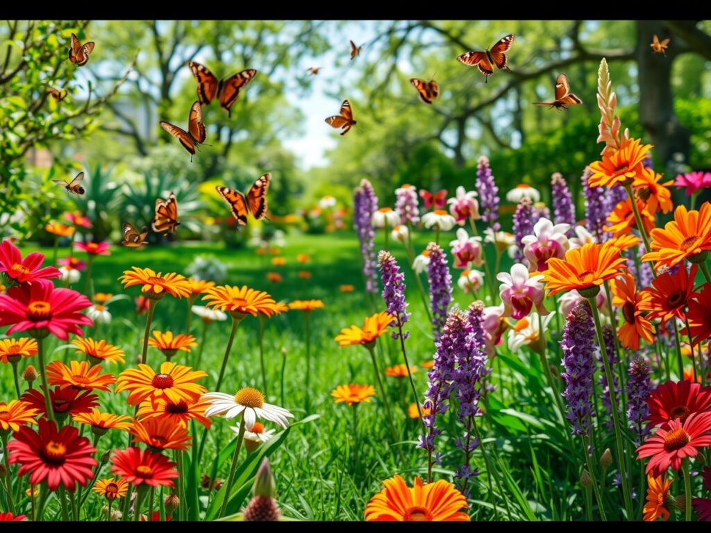 Vibrant Blooming Flowers in a Serene Garden – free AI stock image