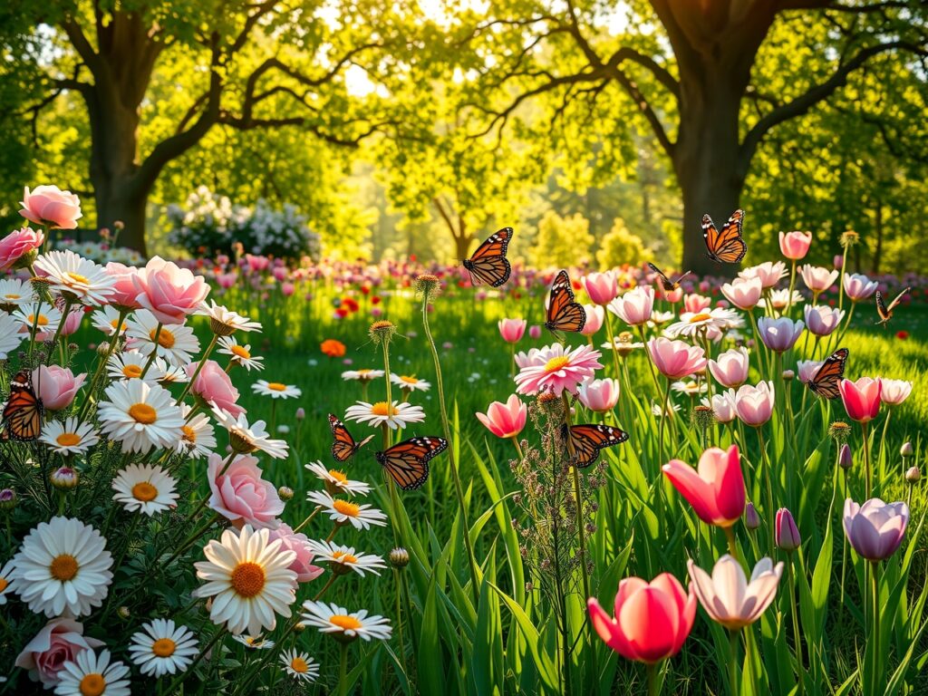 Vibrant Blooming Flowers in Spring Garden – free AI stock image